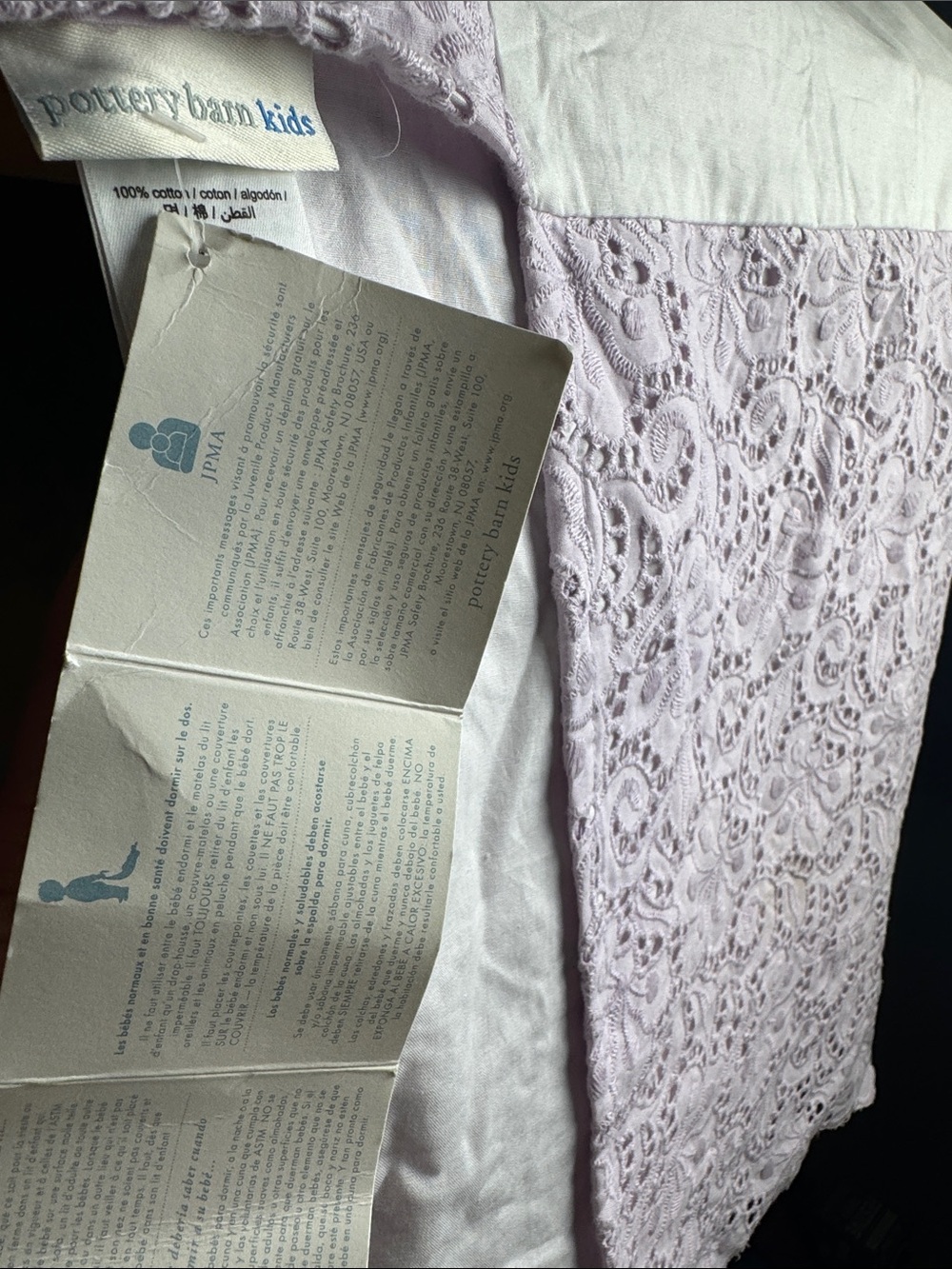 Pottery Barn Kids Lavender Lace Eyelet Crib/Toddler bed Skirt